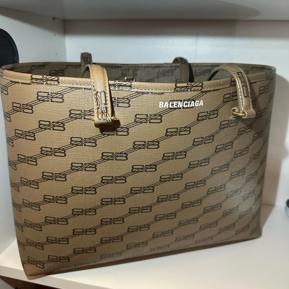 Balenciaga Beige and Black Logo Tote